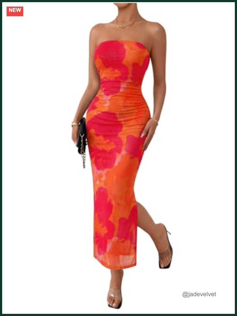 Strapless Tube Bodycon Maxi Dress With Side Slit - Wedding Guest